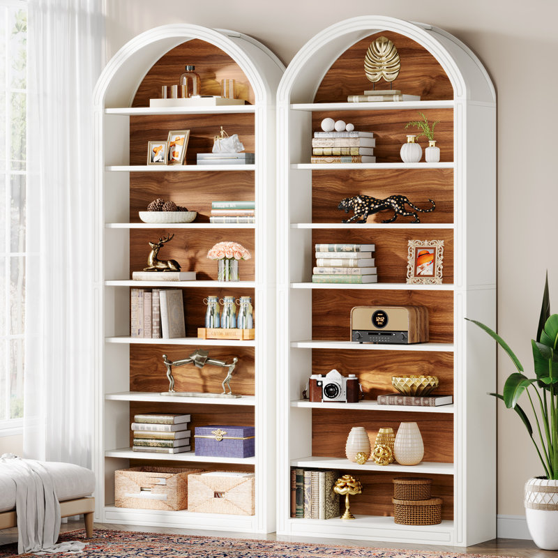 Set Of 2 Tall Arched Bookshelf, White
