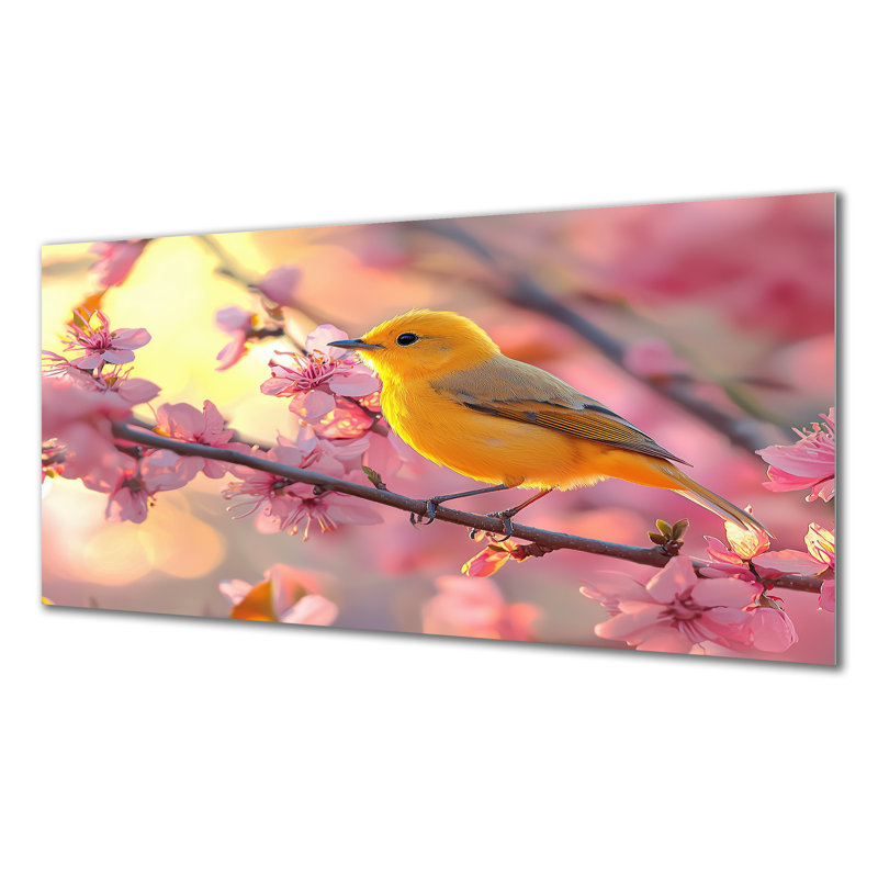 Songbird In Melody Spring Tree I - oiseau, décoration murale en métal, reproduction d'art moderne en métal, H 28 po x l 60 po