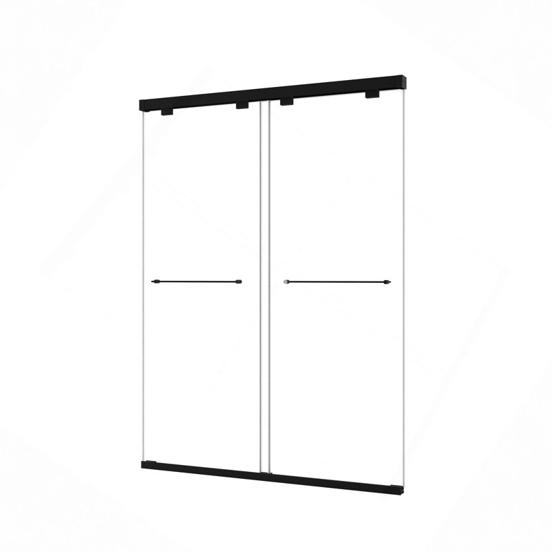 54"X 76" North American Frameless Double Sliding Matte Black Shower Door With Adjustable Soft Closing Function 8Mm Tempered Glass With Nano Easy Cleaning And Stick Explosion-Proof Menbrance