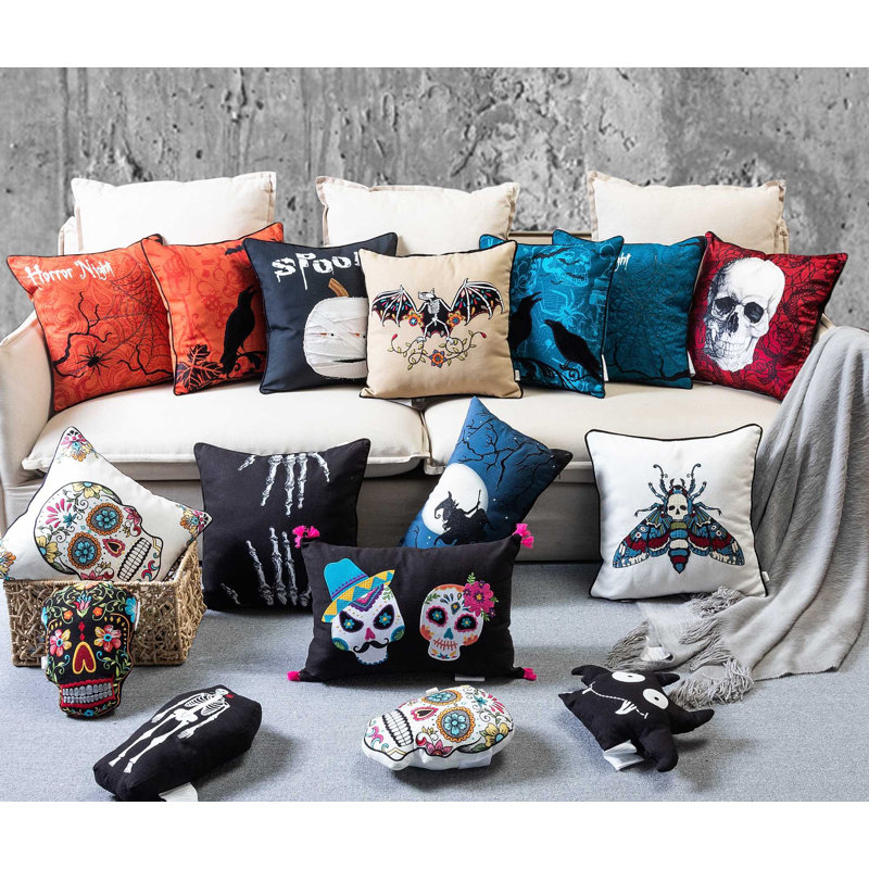 Embroidered Cotton Blend Throw Pillow