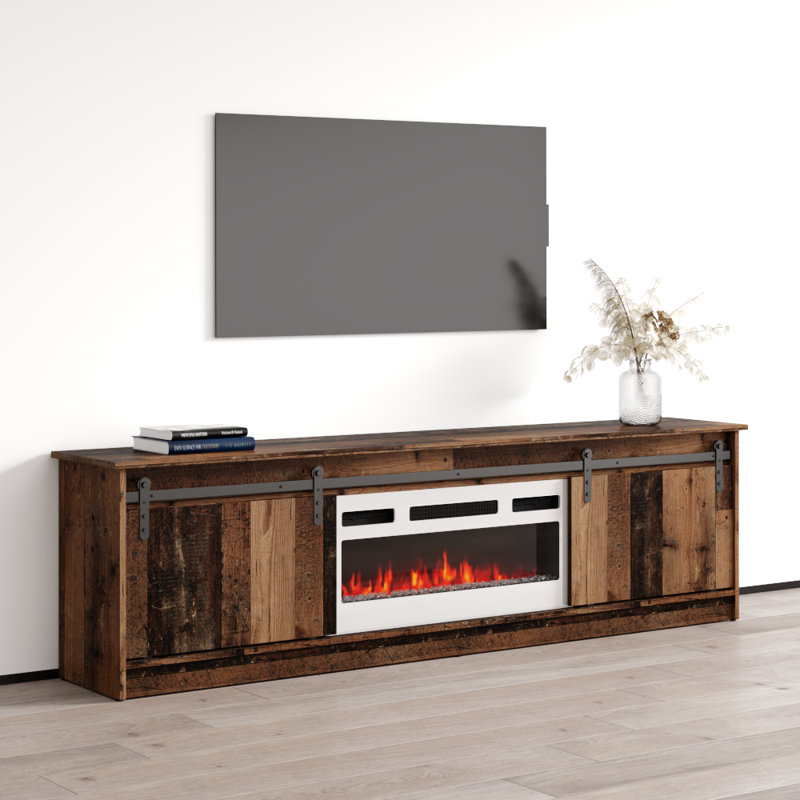 Grigsby 78.7" Modern TV Stand with Electric Fireplace, Matte Finish, Media Storage, Old Wood