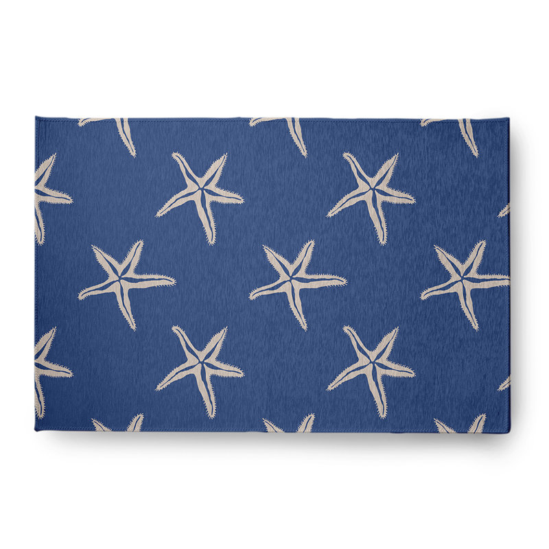 Tapis intérieur / extérieur bleu / ivoire en chenille tissé à la machine Bodden, Rectangle 4 pi x 6 pi