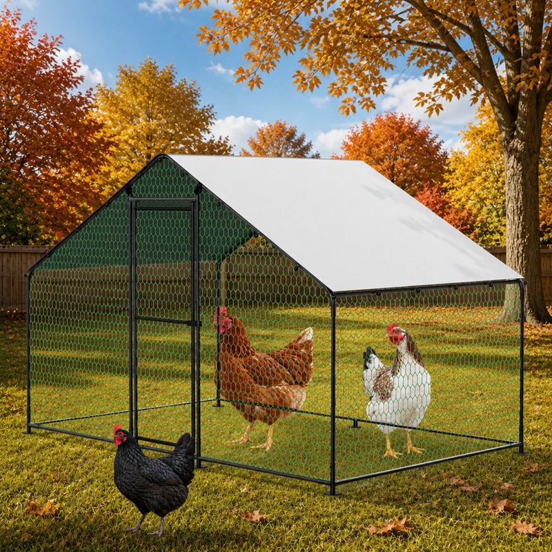 Large Metal Walk-In Chicken Coop Run with Waterproof UV Cover for Poultry