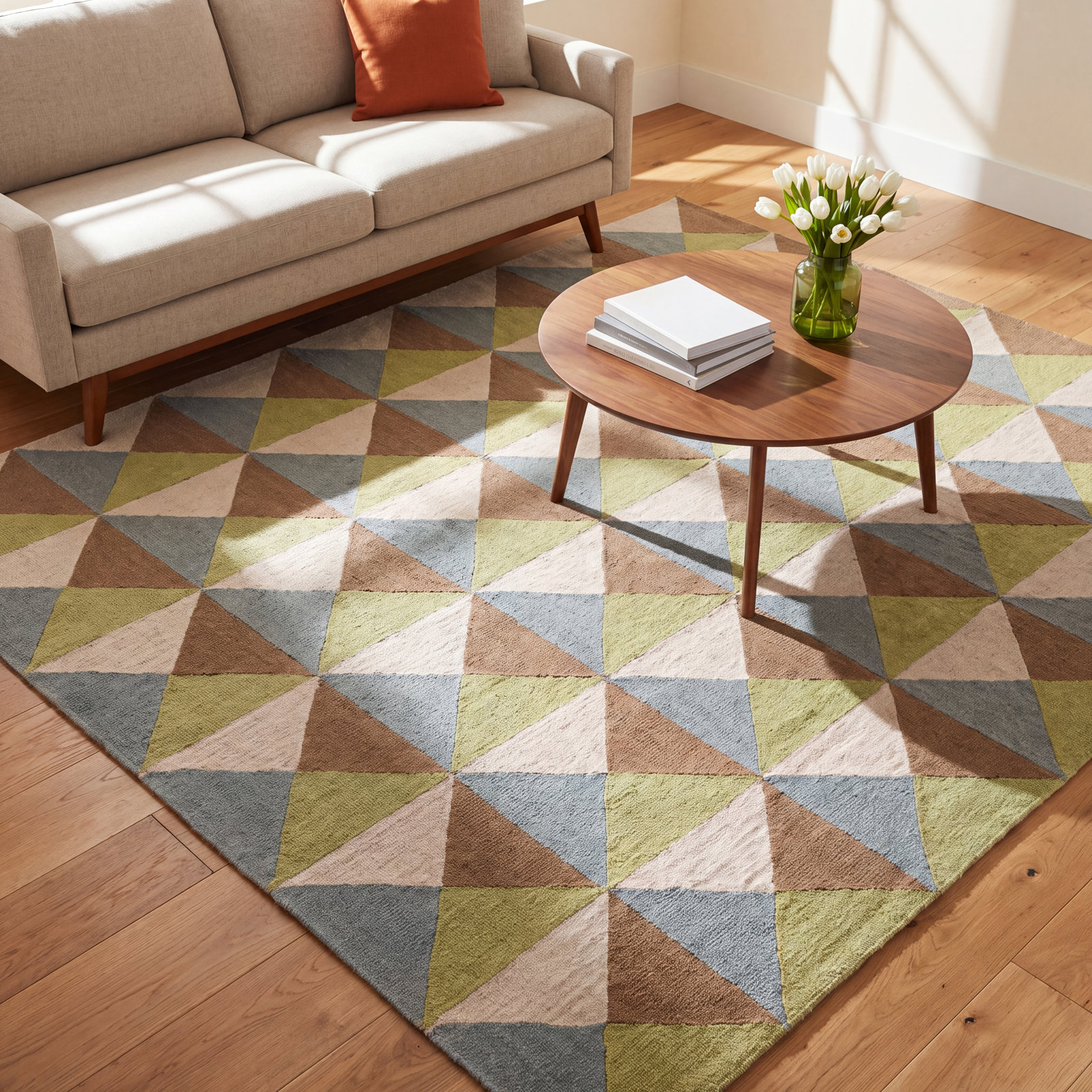 Glenwood Beige Green Hand-Tufted Wool Rug, Rectangle 5' x 8'
