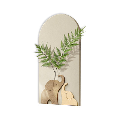 Art mural en forme de voûte éléphant silhouette grès parent-enfant avec fougère artificielle