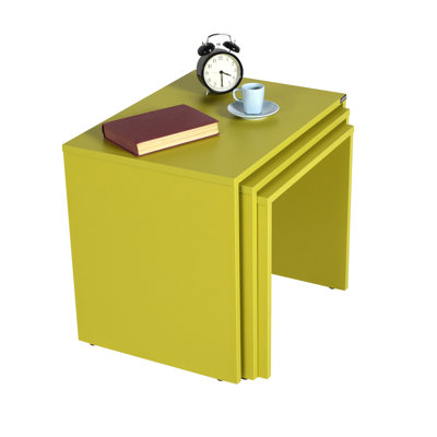 Modern Nesting Table Set (3 Pieces), Solid Green, 21.7 x 18.5 x 15.7 inches | 100% Melamine Coated Particle Board, Thickness: 0.6 inches | Stylish & Functional Design for Living Room & Home Office