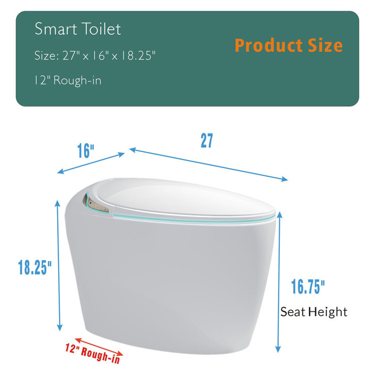 Smart Toilet with Bidet Built In, Intelligent One Piece Toilet , Auto Open/Close Seat Foot Sensor