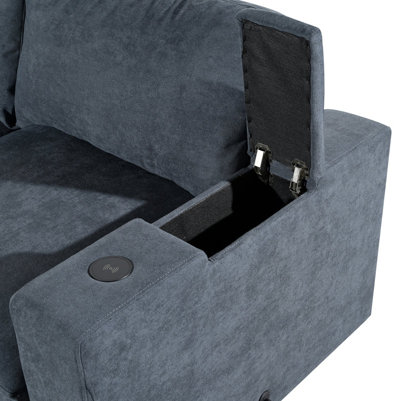 Dextin Upholstered L-Shaped Sectional Reversible, Gray Polyester Blend