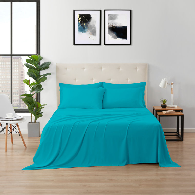 Kathy Ireland Bamboo Cooling 6 Piece Sheet Set with Deep Pockets, Full sheet set with 6 additional pieces, Teal