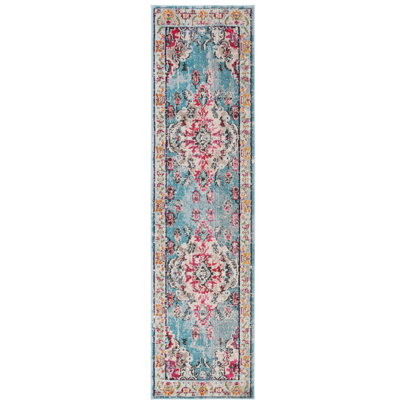 Almyra Oriental Area Rug, Runner 2'2" x 22', Light Blue/Fuchsia