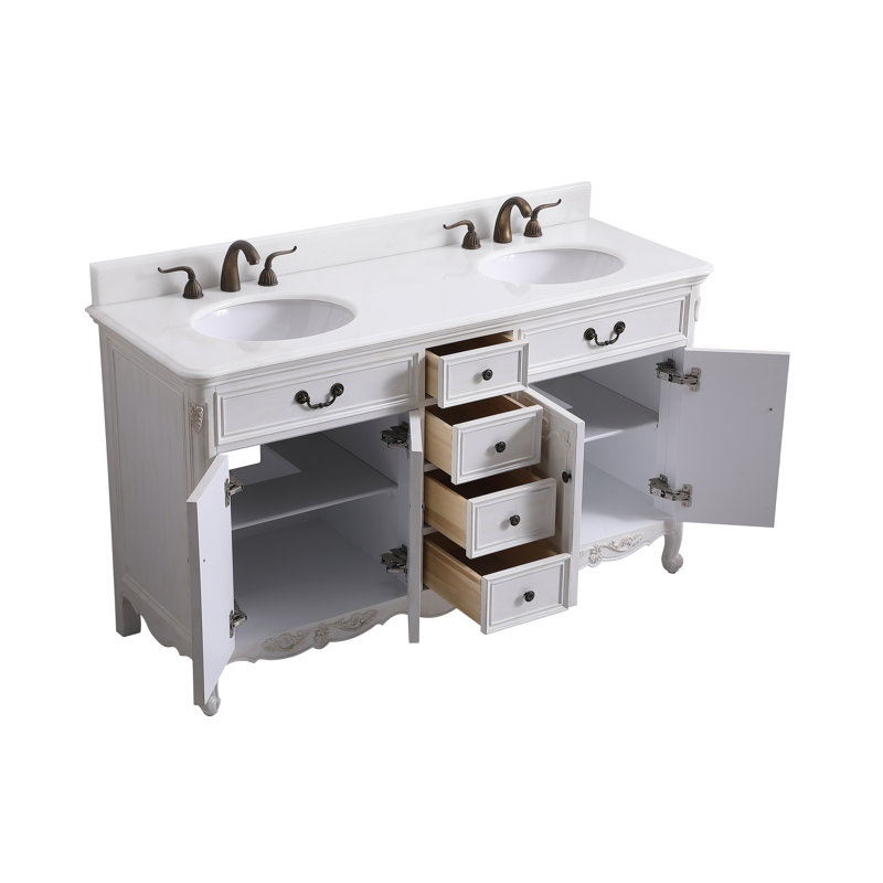Angelique 60'' Double Bathroom Vanity with Top, White, Pure White