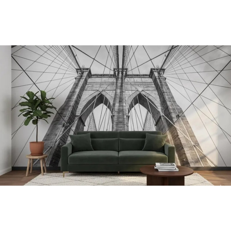 Papier peint architecture noir et blanc Brooklyn Bridge, L 96 po x l 108 po