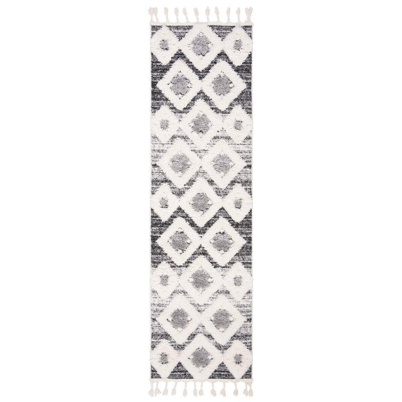 Tapis performance à poil long à pampilles à motif marocain, Tapis de couloir 2 pi 3 po x 12 pi