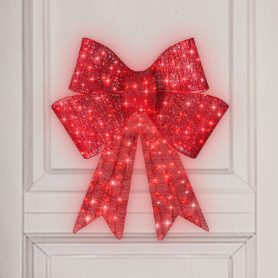   Pre-Lit XL Christmas Bow, Large Outdoor LED Lighted Holiday Decor W/ 8 Light Functions, Hook