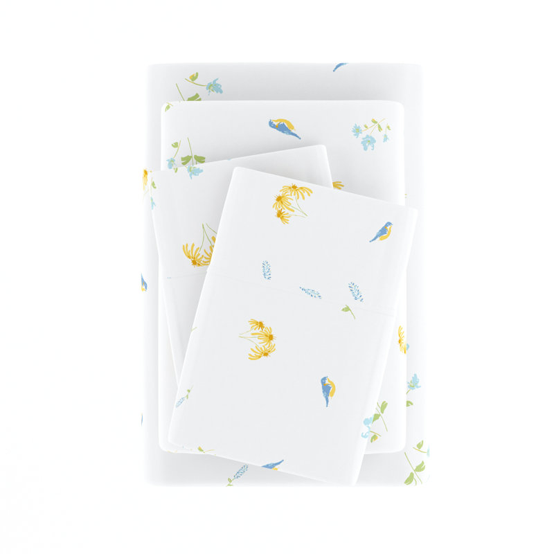 King Blue Floral Microfiber Sheet Set with Pillowcases