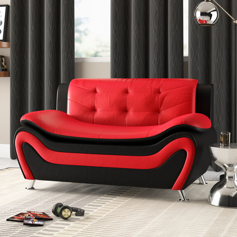 Halley 57'' Upholstered Loveseat, Black/Red Faux Leather
