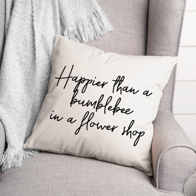 Coussin décoratif noir et blanc "Happier Than a Bumblebee"