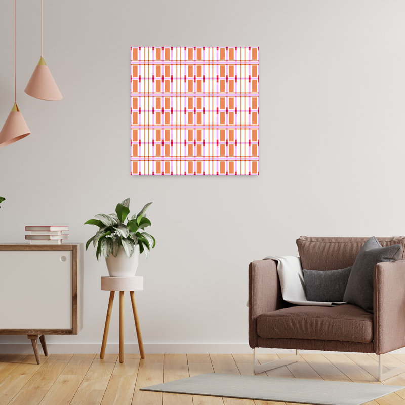 Art contemporain, art abstrait géométrique rétro, H 24 po x l 24 po, Rose