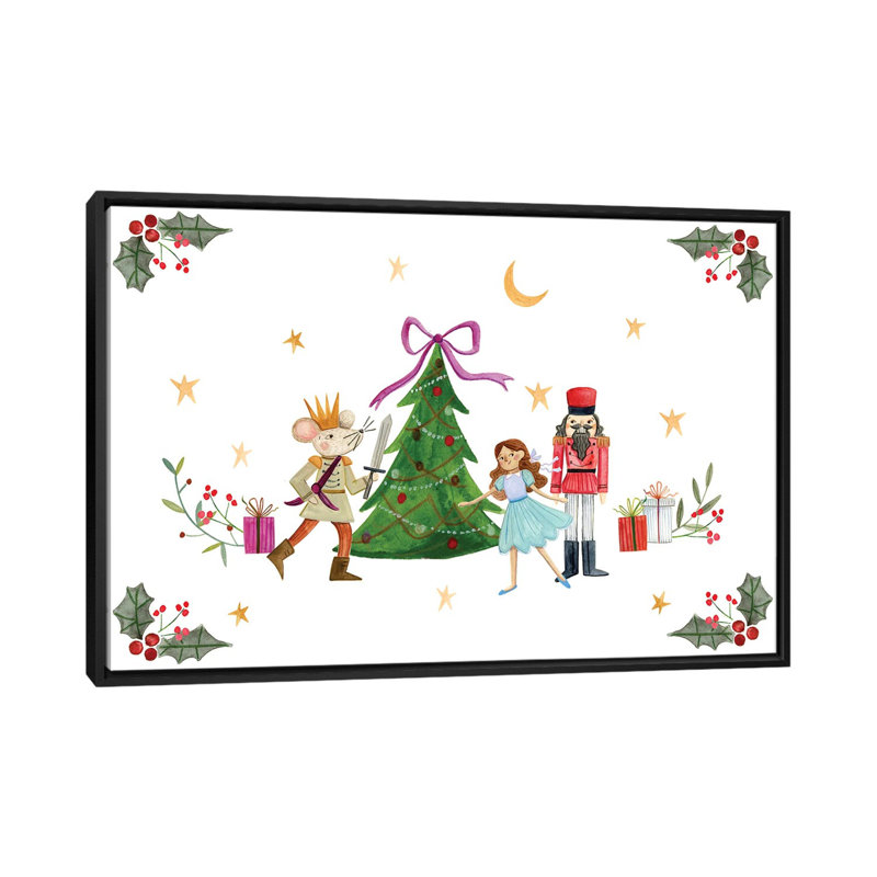 Casse-noisette autour de l'arbre de Noël - reproduction d'art murale - toile encadrée, H 26 po x l 40 po, Noir