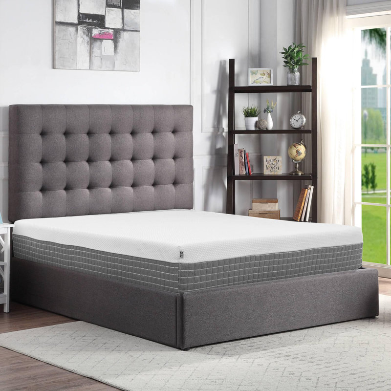 5-Layer, 12 inch Hybrid Memory Foam and Coil Mattress, White and Grey Knit Cover, Twin