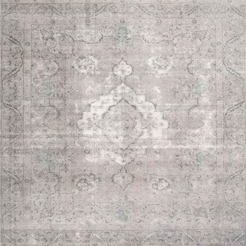 Tapis contemporain gris / blanc, Carré 3 pi