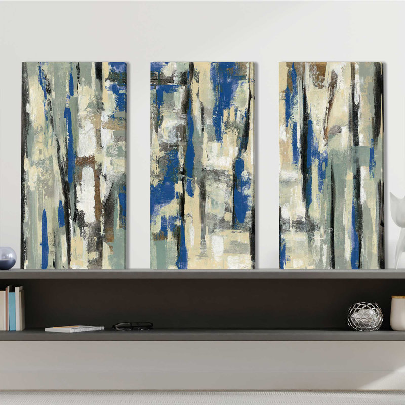 "Spring Stripes Blue", ensemble de 3 impressions sur toile