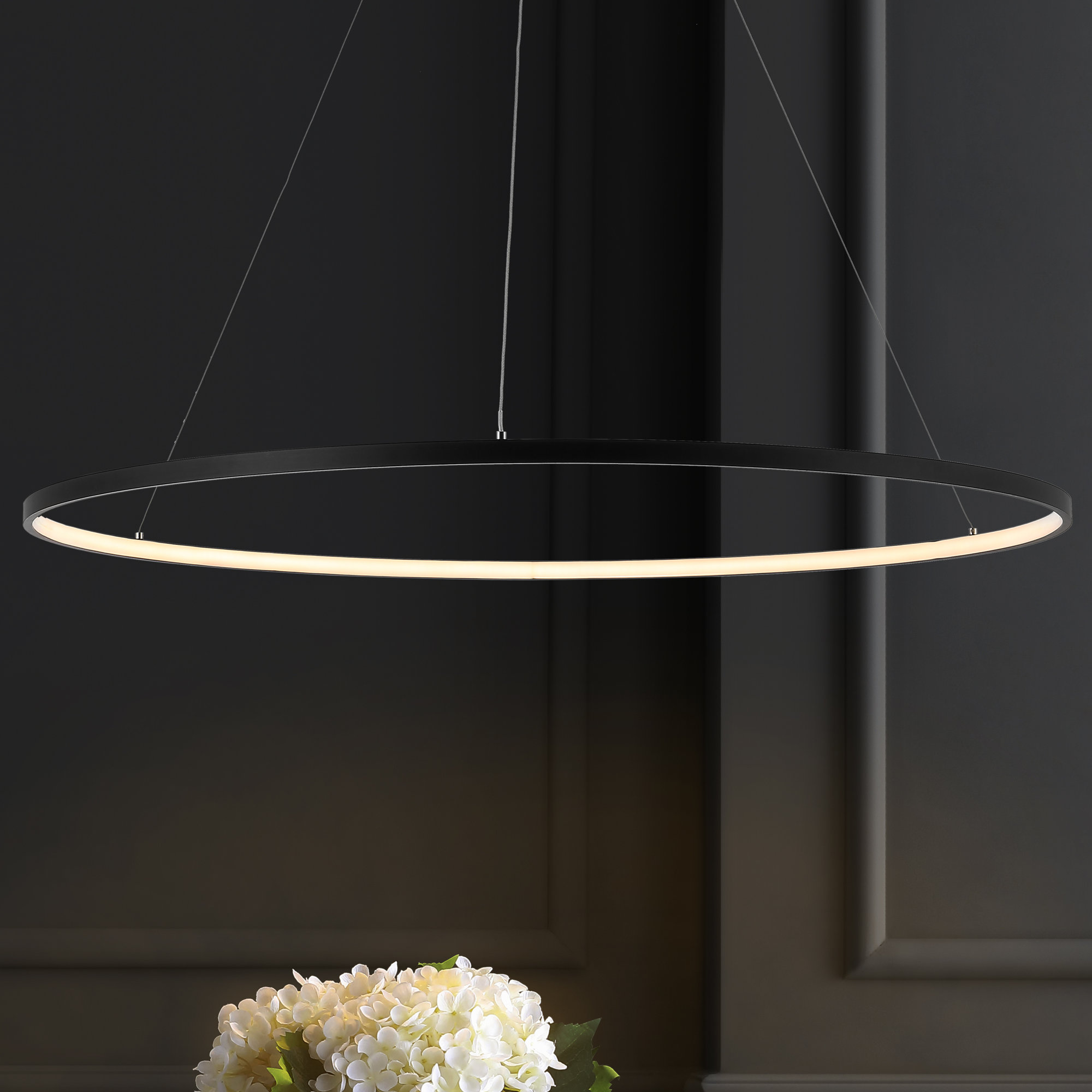 Odin Single Light Dimmable LED Pendant, 0.75" H x 34.88" W x 34.88" D, Matte Black