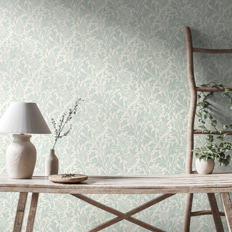 Thistle Damask - Soft Gold, Blue