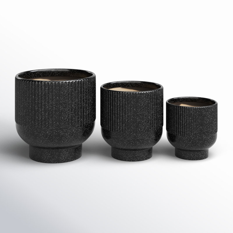 Ceramic Planter - Set of 3, Black, 9.4" H x 8.55" W x 8.6" D