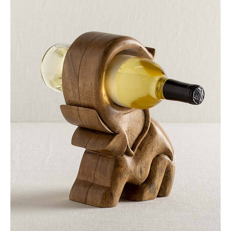 Hand-Carved Wooden Elephant Wine Bottle Display