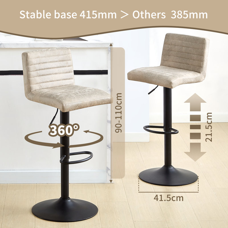 Modern Suede Height Adjustable Bar Stool with Low Back & Footrest 360 Swivel Kitchen Counter Stool, Beige