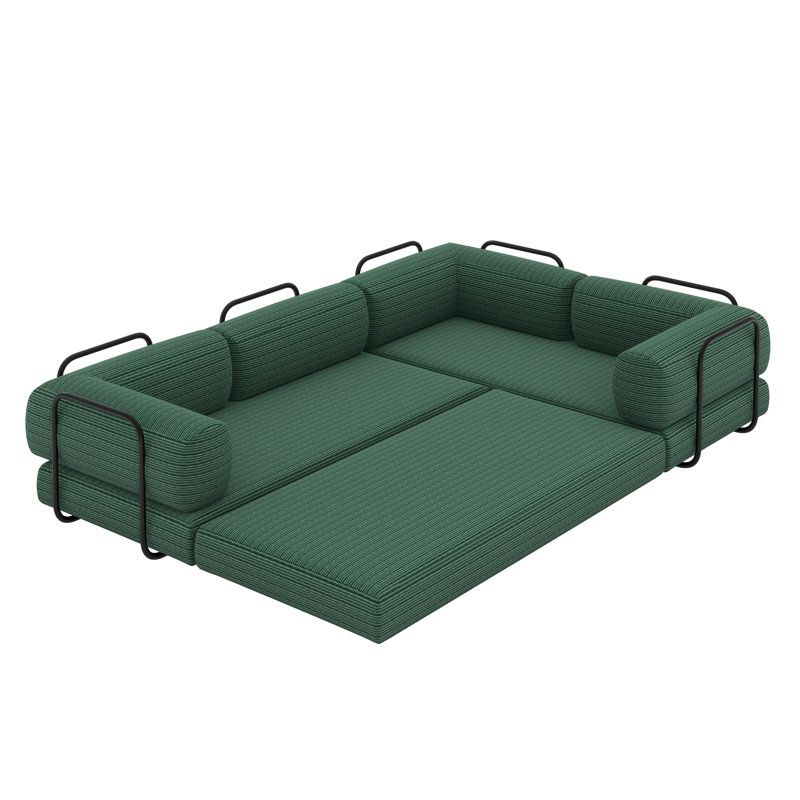 Canapé-lit modulaire, tissu velours côtelé, Vert