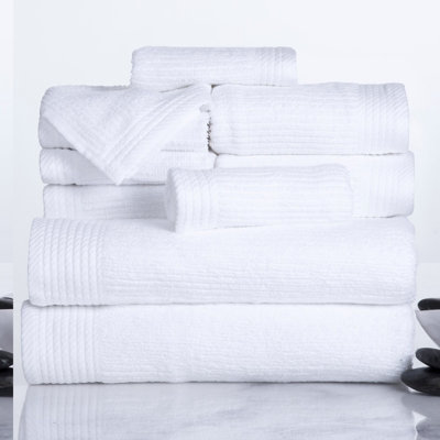 LuxRib Cotton Bliss: 10-Piece White Towel Set
