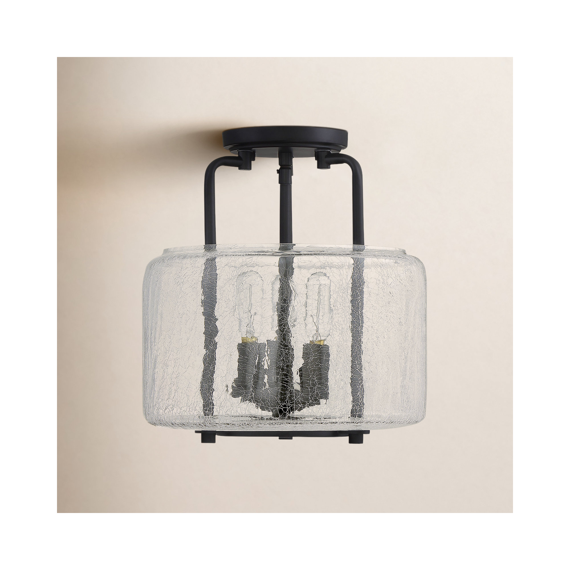 Dottie 3 Light Glass Semi Flush Mount, Black