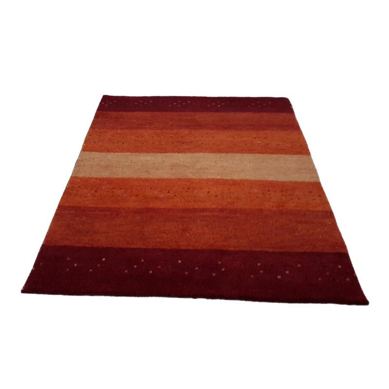 Tapis rouge / orange / brun en coton / laine sans motif uni 4 pi 6 po x 6 pi 7 po
