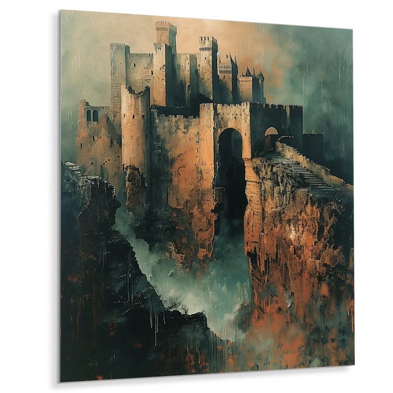 Art mural gris, château fortifié, château fortifié, Métal métal, H 40 po x l 30 po x P 1,5 po