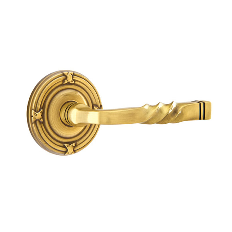Poignée de porte avec rosette Santa Fe, Droite, Laiton antique français
