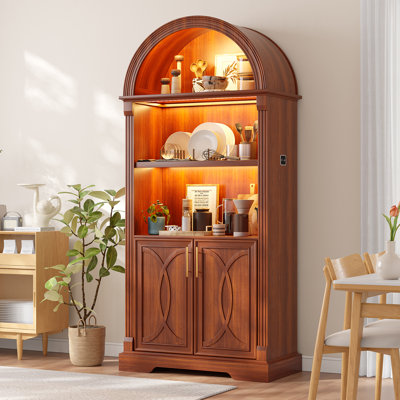 70.8" H Arched Display Cabinet, Dining Hutch with Lighting