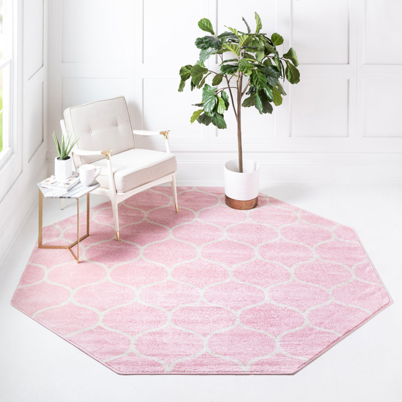 Llanet Geometric Area Rug, Octagon 5'3" x 5'3", Pink