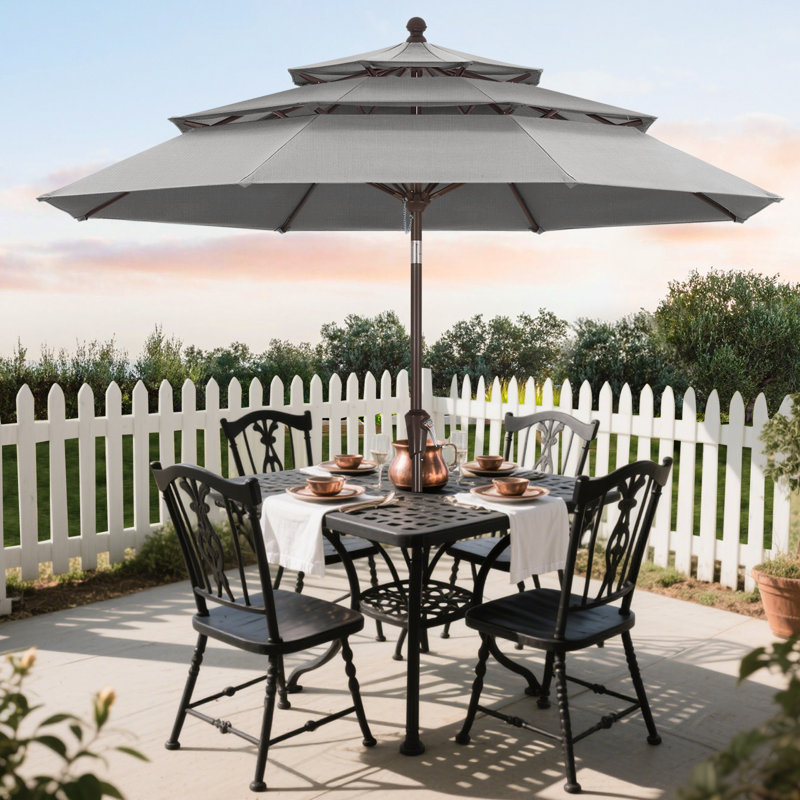 Parasol de marché en oléfine 9 'à 3 niveaux avec inclinaison et manivelle, Gris Sterling