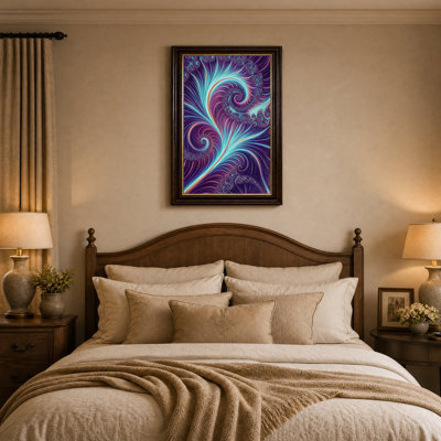 Art sur toile spirales tourbillonnantes mauves et cyan