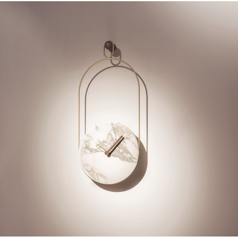 Eslabon Marble Wall Clock, Calacatta Marble/Brass