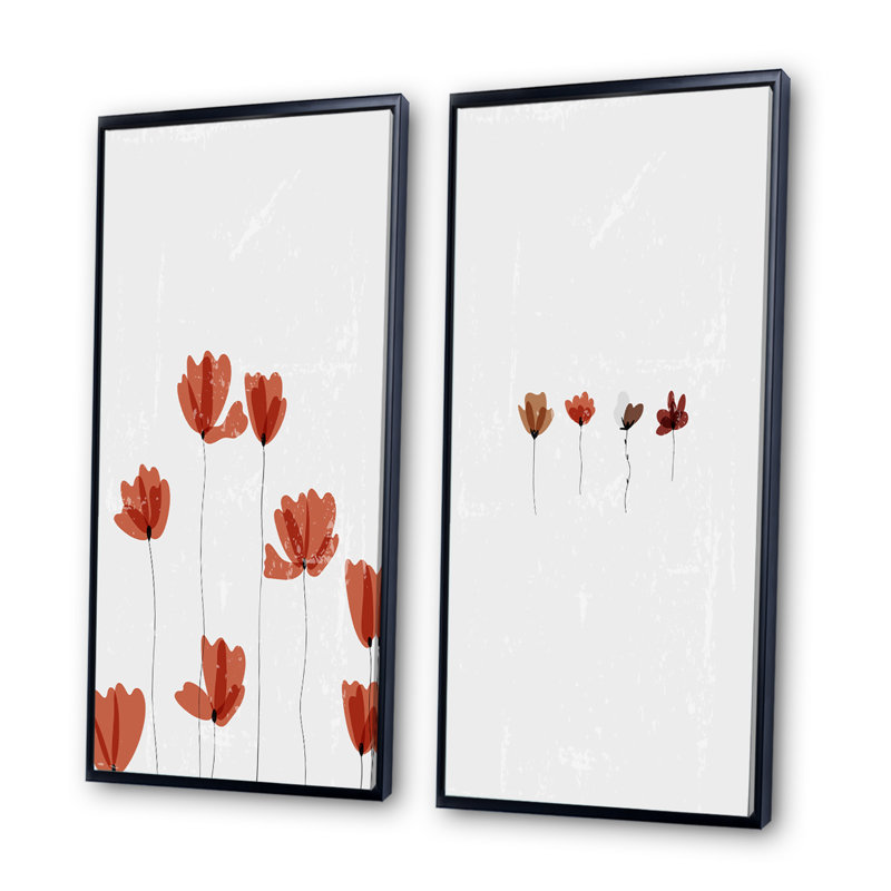 Red Red Flowers I - ensemble de 2 reproductions, H 20 po x l 24 po x P 1 po, Cadre noir