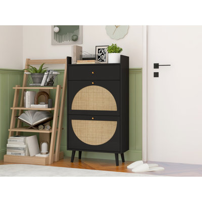 2 Door 1 Drawer Shoe Cabinet, Double Layer Entrance Storage, 45 Lbs Capacity, Natural Ornament, Ingeniously Panel Rack With Doors & Drawer, Load, Decoration, Skillfully Manufactured