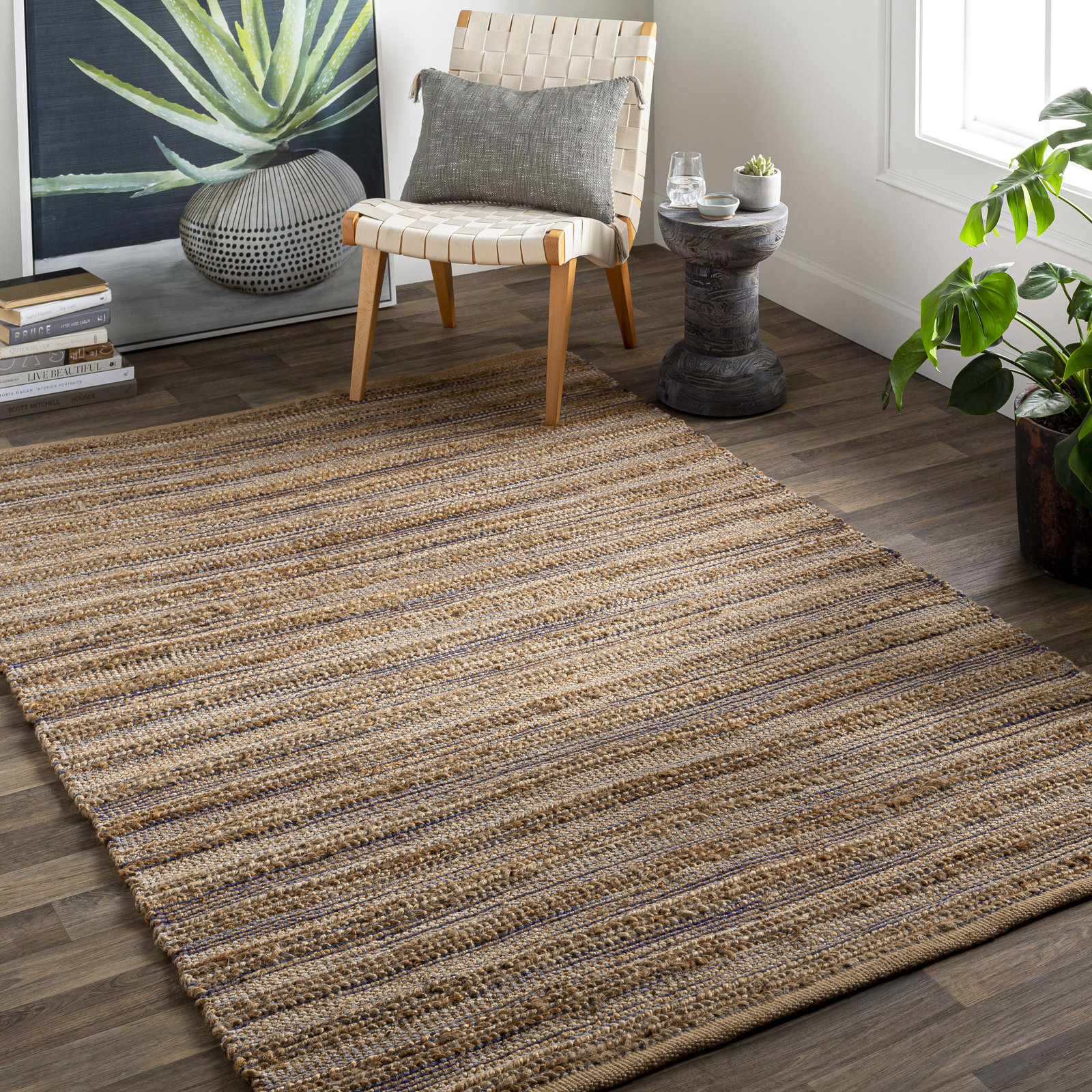 Fallbrook Hand-Woven Striped Jute Rug, Rectangle 8' x 10'