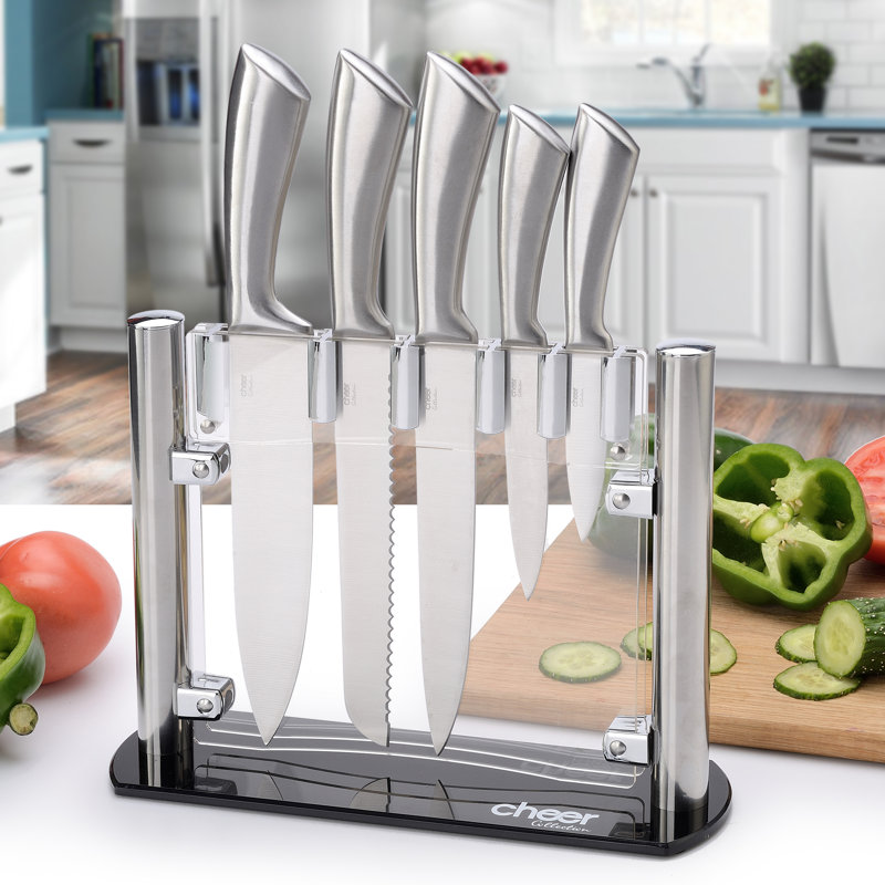 Cheer Collection Cheer Collection 6 Piece Stainless Steel Knife Block Set