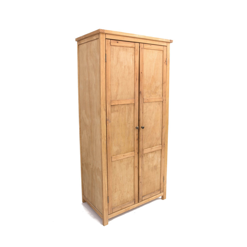 2 Door Solid + Manufactured Wood Wardrobe, Waxed