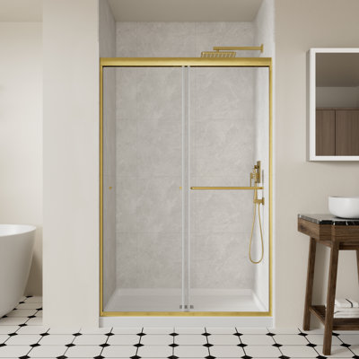 44-48" W X 72" H Double Sliding Frameless Shower Door With 1/4" (6Mm) SGCC Clear Tempered Glass, Brushed Gold
