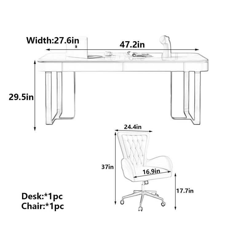 Luxury Minimalist Sintered Stone Desk, 29.5" H x 47.2" W x 27.6" D