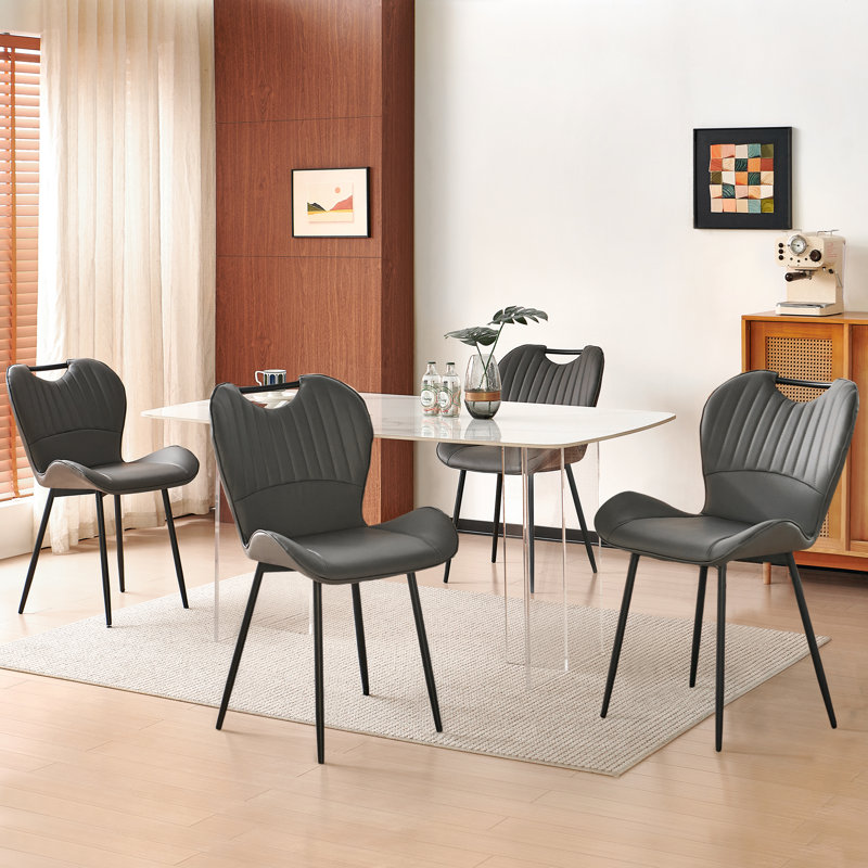 Modern Curved Faux Leather Upholstered Dining Chairs (Gray), Gray